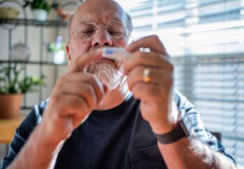 Man checking his blood sugar